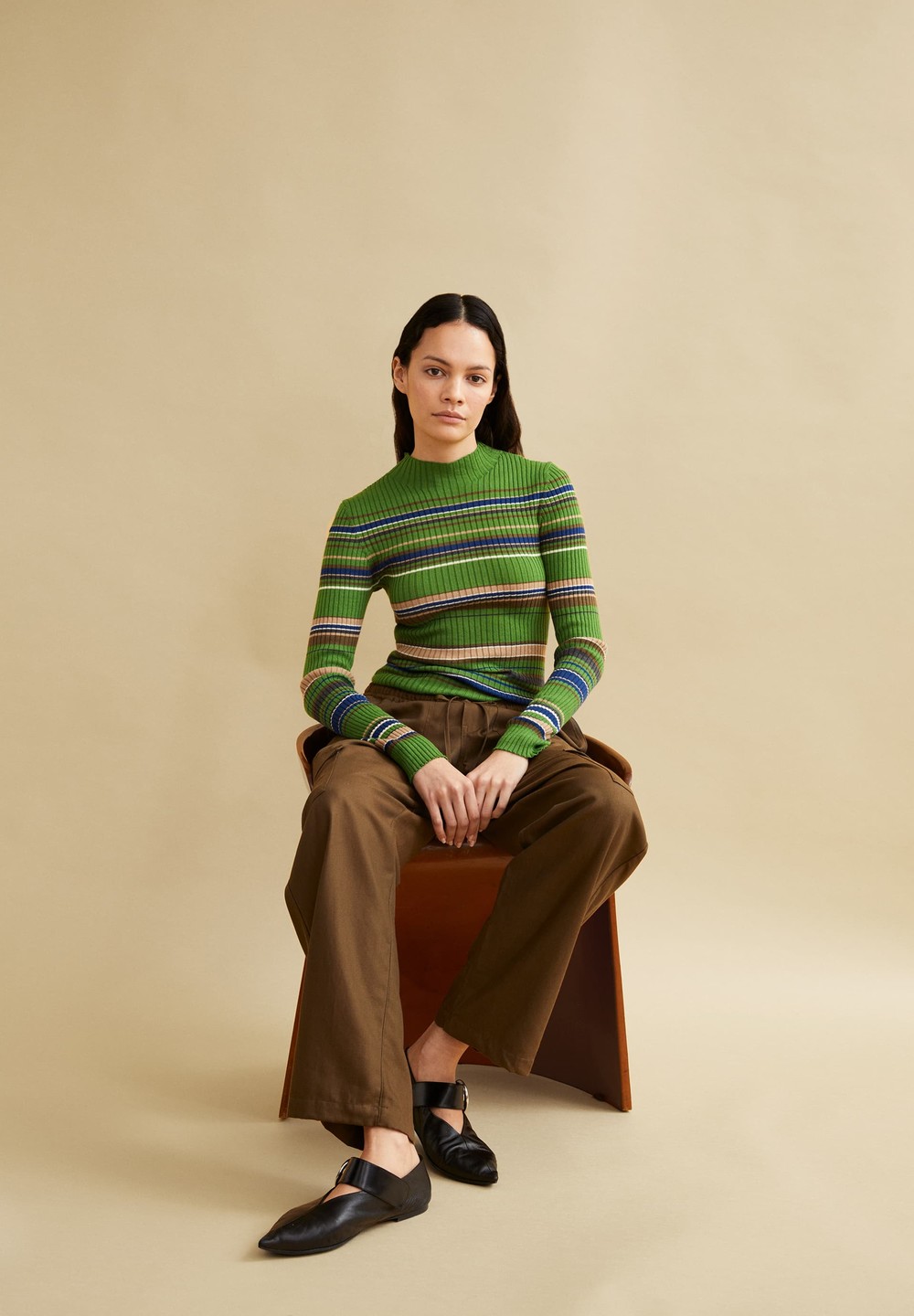 ARMEDANGELS ALAANIA NEW STRIPES Sweater Slim Fit made of Organic Cotton Ivy Green-cinnamon Dust | QGDXE4198