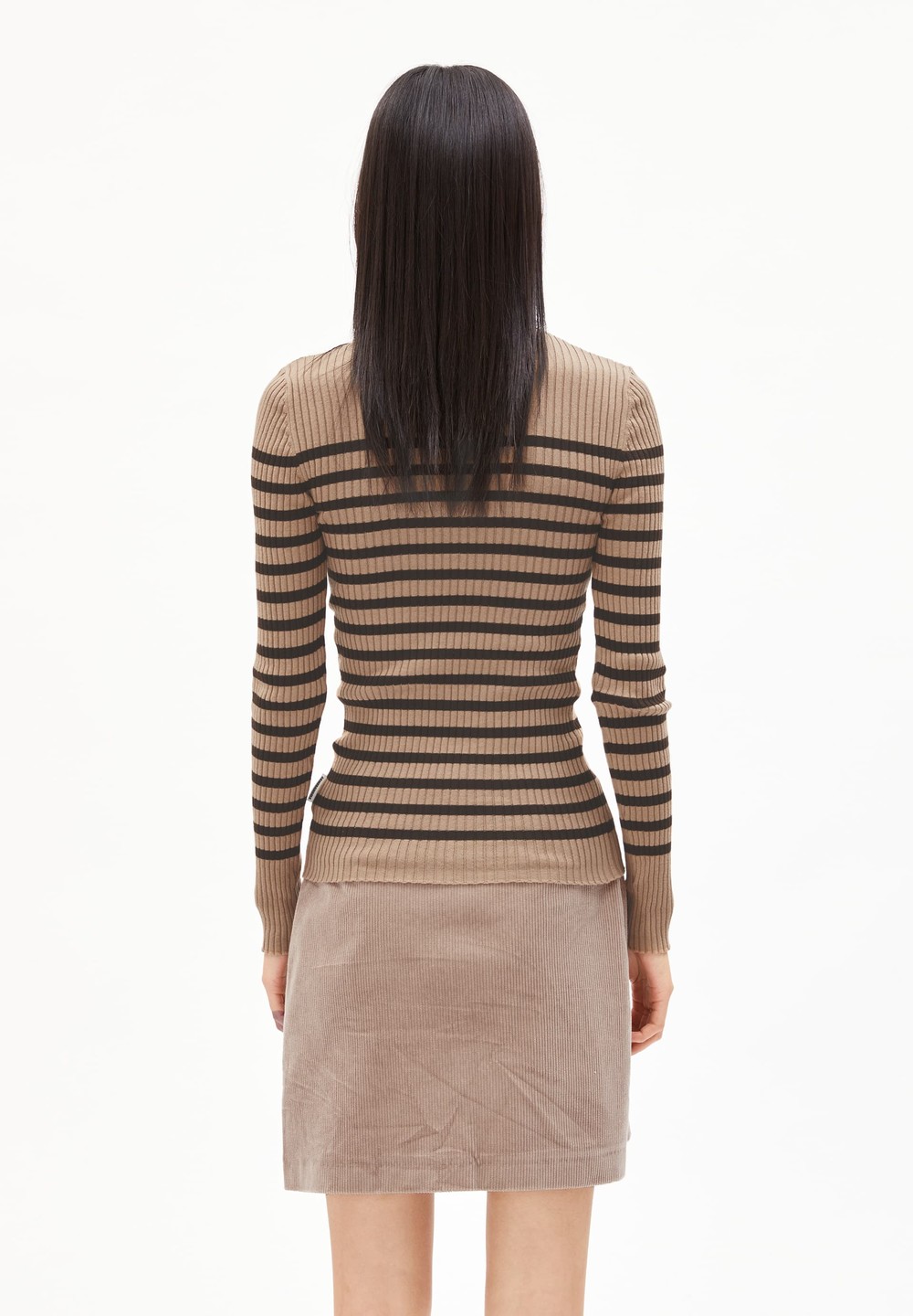 ARMEDANGELS ALAANIA PLACED STRIPES Sweater Slim Fit made of Organic Cotton Cinnamon Dust-coffee | LNWVC6123