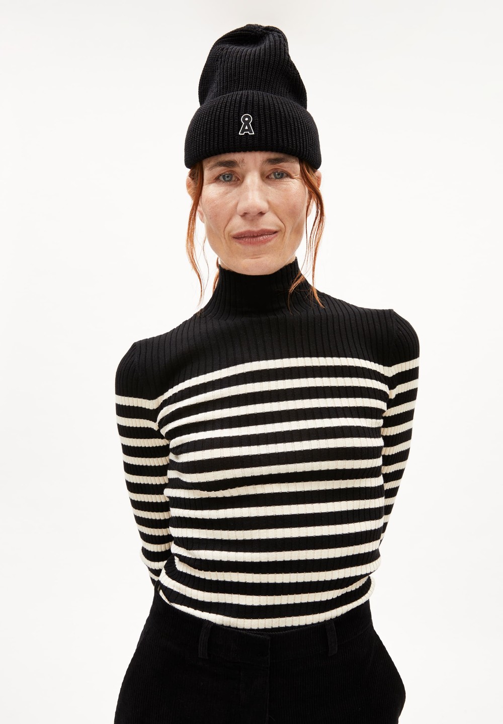 ARMEDANGELS ALAANIA PLACED STRIPES Sweater Slim Fit made of Organic Cotton Black-oatmilk | MSANJ3760