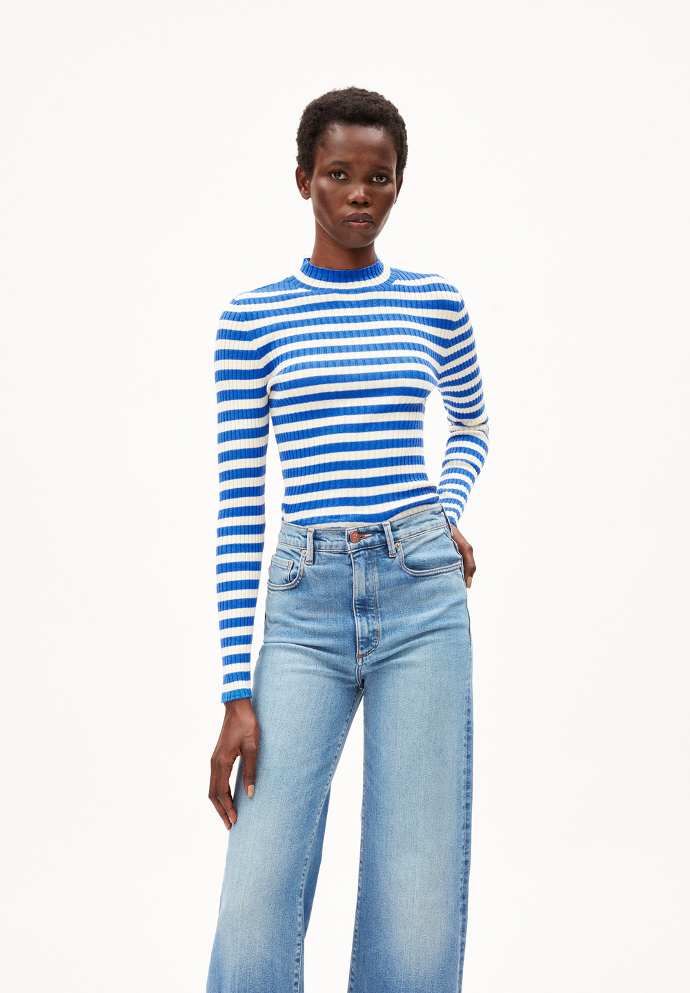 ARMEDANGELS ALAANIA STRIPED Sweater Slim Fit made of Organic Cotton Warm Blue-oatmilk | ZUTDO6209