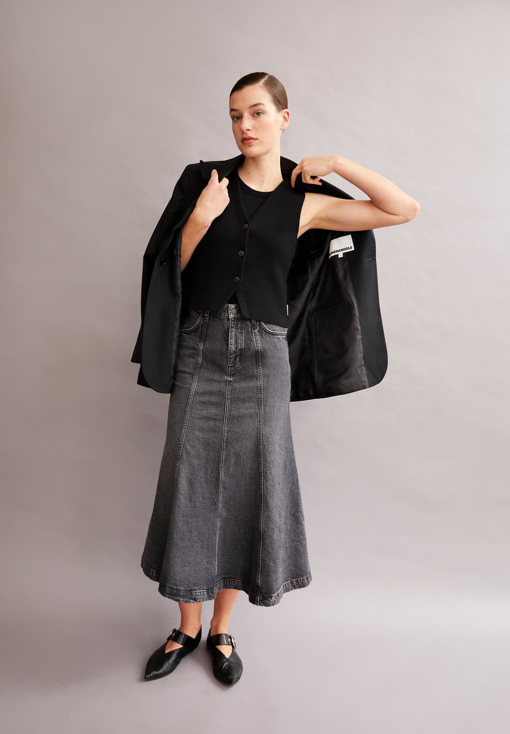 ARMEDANGELS ARIENAA Denim Skirt Slim Fit made of Organic Cotton Mix Washed Obsidian | WKXUV4069