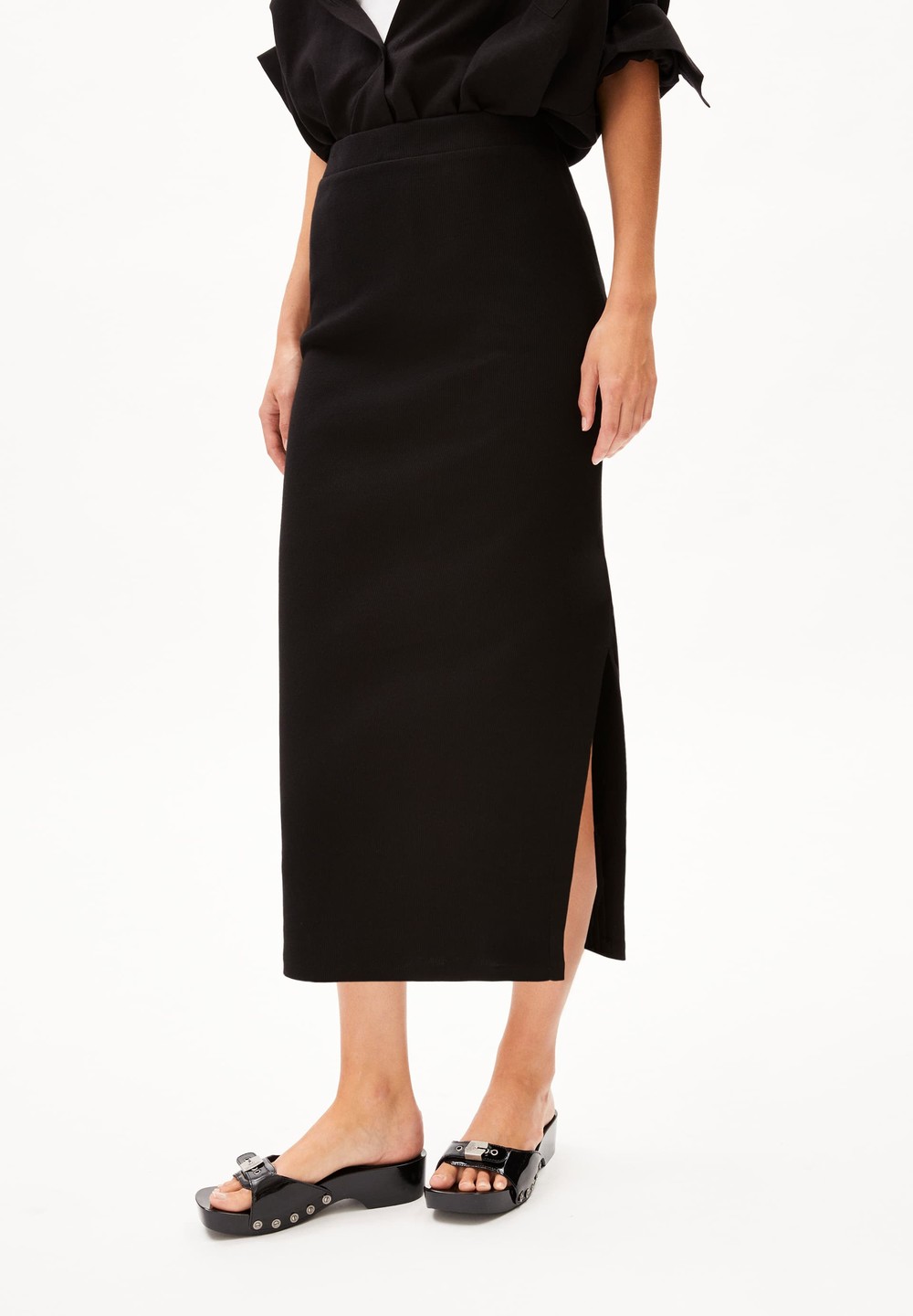 ARMEDANGELS AZITAA Rib-Jersey Skirt Slim Fit made of Organic Cotton Mix Černé | ZGCTR5348