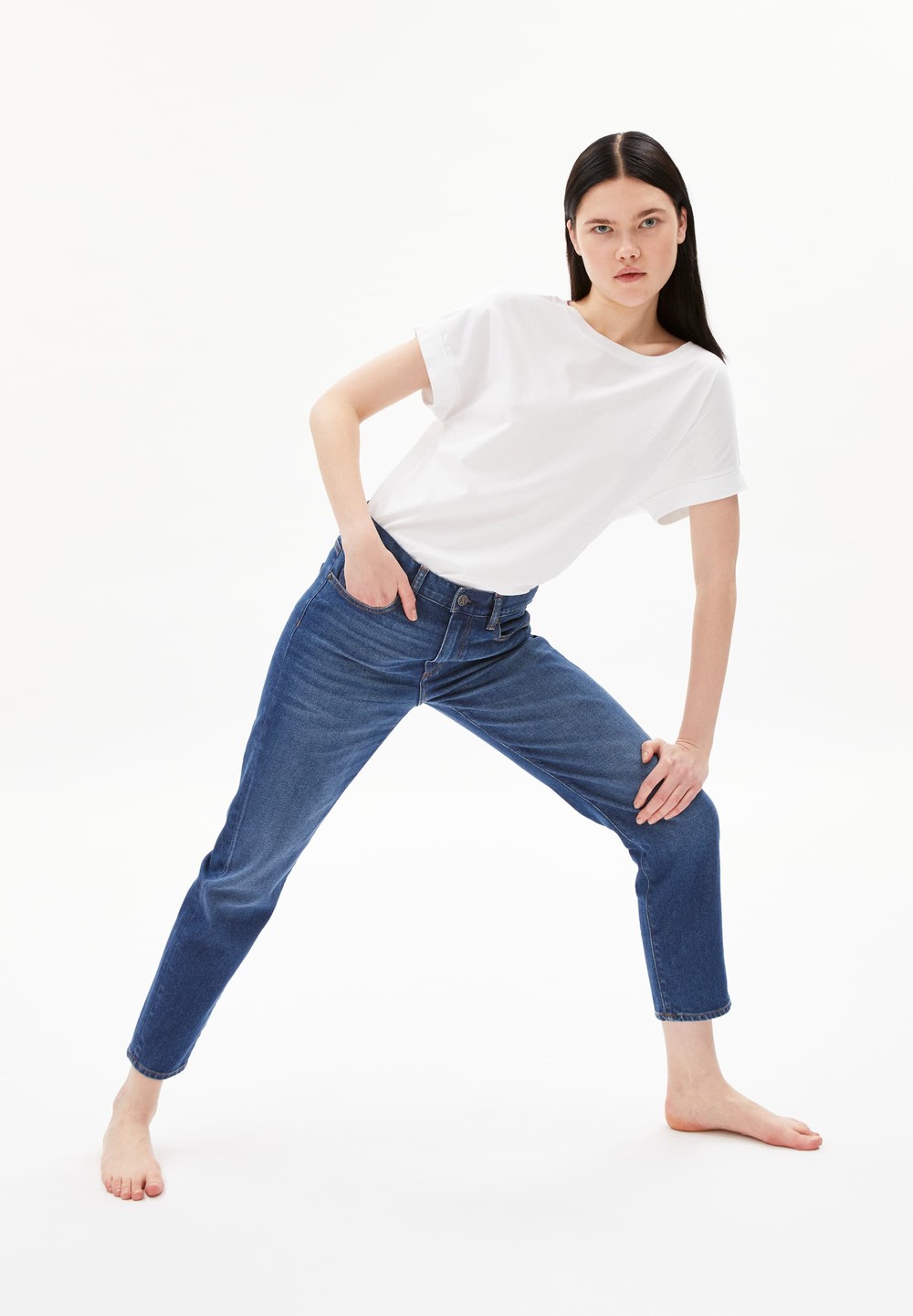 ARMEDANGELS CAYAA TARPA Jeans Tapered Leg Low Waist Ankle Organic Cotton Mix Comfort-Stretch Tmavě | MLGAO6103