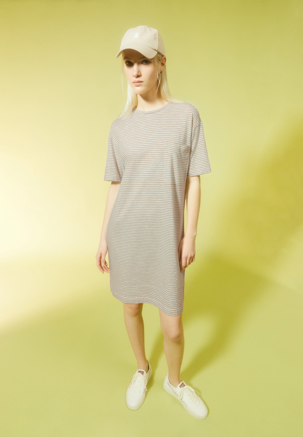 ARMEDANGELS CHAARA LOVELY STRIPES Jersey Dress Relaxed Fit made of Organic Cotton Sand Stone-oatmilk | XMGBC9685