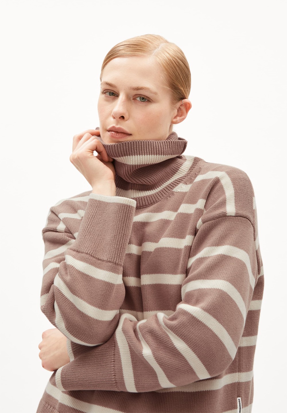 ARMEDANGELS CHANAA STRIPES Sweater Loose Fit made of Organic Cotton Cinnamon Dust-oatmilk | PQIRY1047