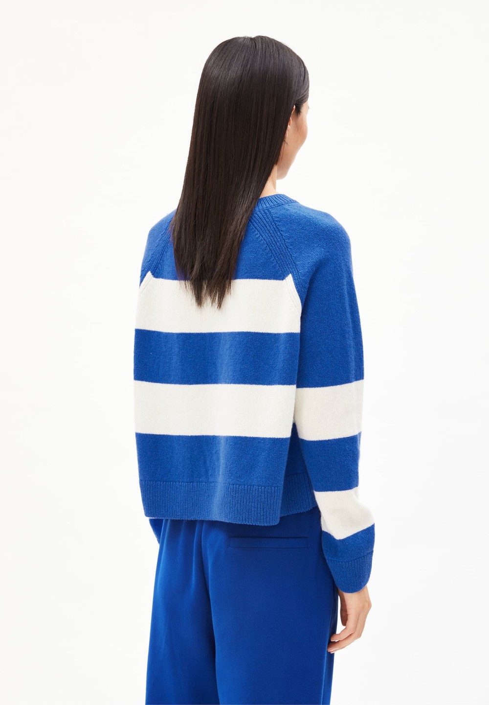 ARMEDANGELS DILIRIAA STRIPES Sweater Loose Fit made of Organic Wool Mix Warm Blue-oatmilk | ETYWH3427