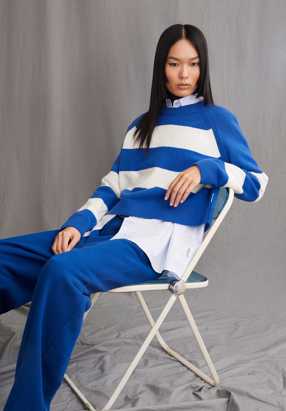 ARMEDANGELS DILIRIAA STRIPES Sweater Loose Fit made of Organic Wool Mix Warm Blue-oatmilk | ETYWH3427