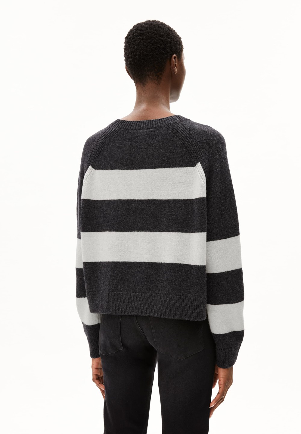 ARMEDANGELS DILIRIAA STRIPES Sweater Loose Fit made of Organic Wool Mix Steel Melange-oatmilk | VUGBE4806