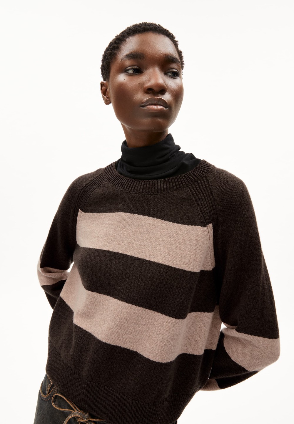 ARMEDANGELS DILIRIAA STRIPES Sweater Loose Fit made of Organic Wool Mix Coffee-cinnamon Dust Melange | HJSUK3105