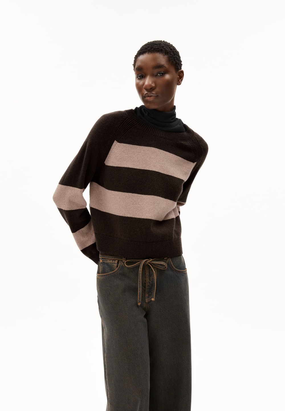 ARMEDANGELS DILIRIAA STRIPES Sweater Loose Fit made of Organic Wool Mix Coffee-cinnamon Dust Melange | HJSUK3105