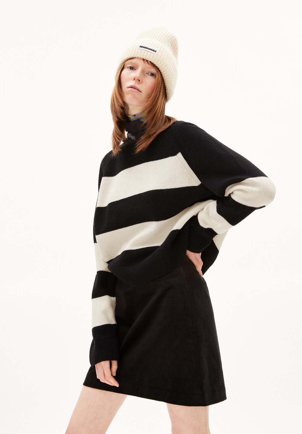 ARMEDANGELS DILIRIAA STRIPES Sweater Loose Fit made of Organic Wool Mix Black-oatmilk | QXBLF6830