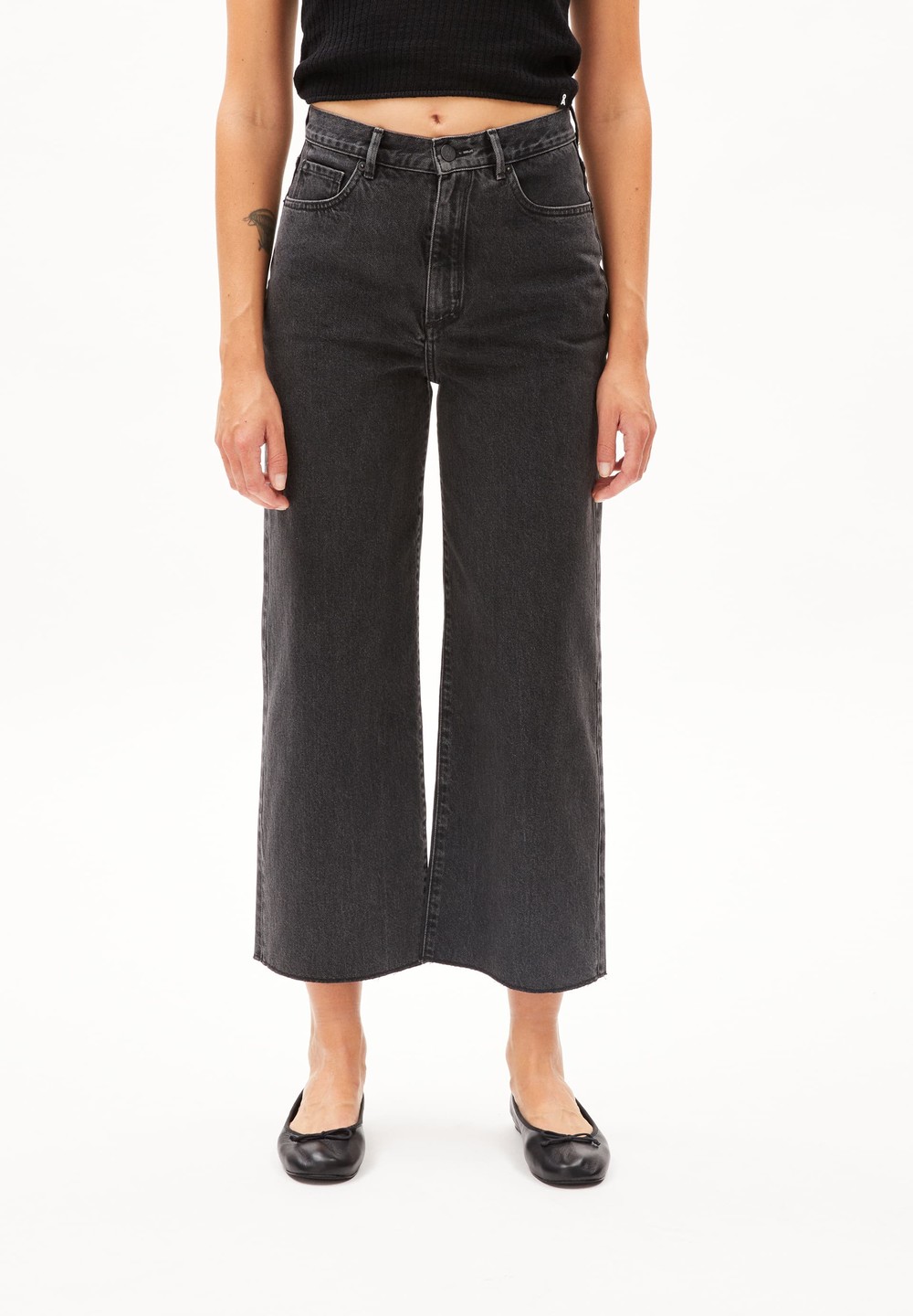 ARMEDANGELS ENIJAA CROPPED High Waist Wide Leg made of recycled Cotton Černé | SLPAT4637