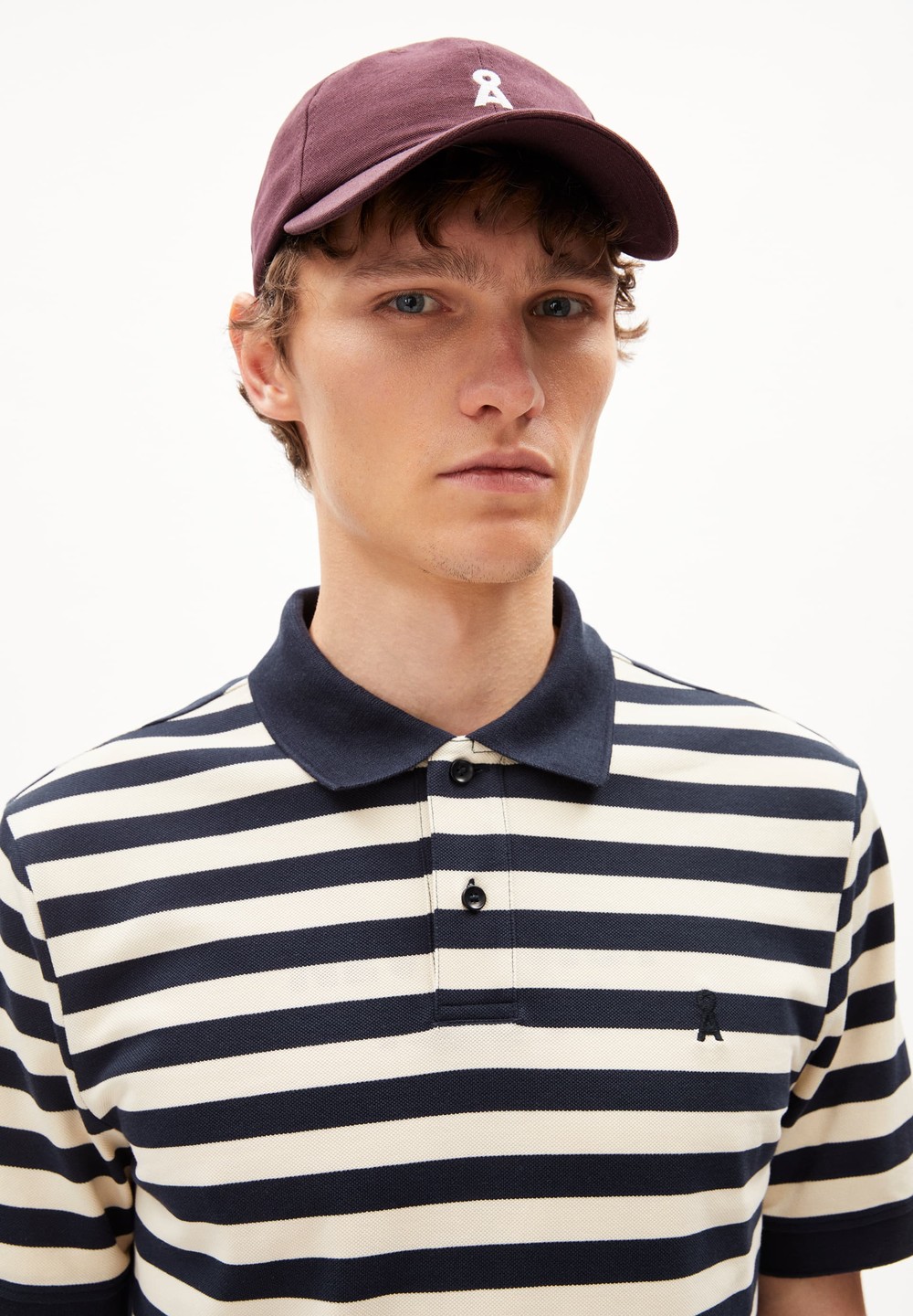 ARMEDANGELS FIBRAAS STRIPES Polo T-Shirt Regular Fit made of Organic Cotton Night Sky - Oatmilk | PMIDF8105