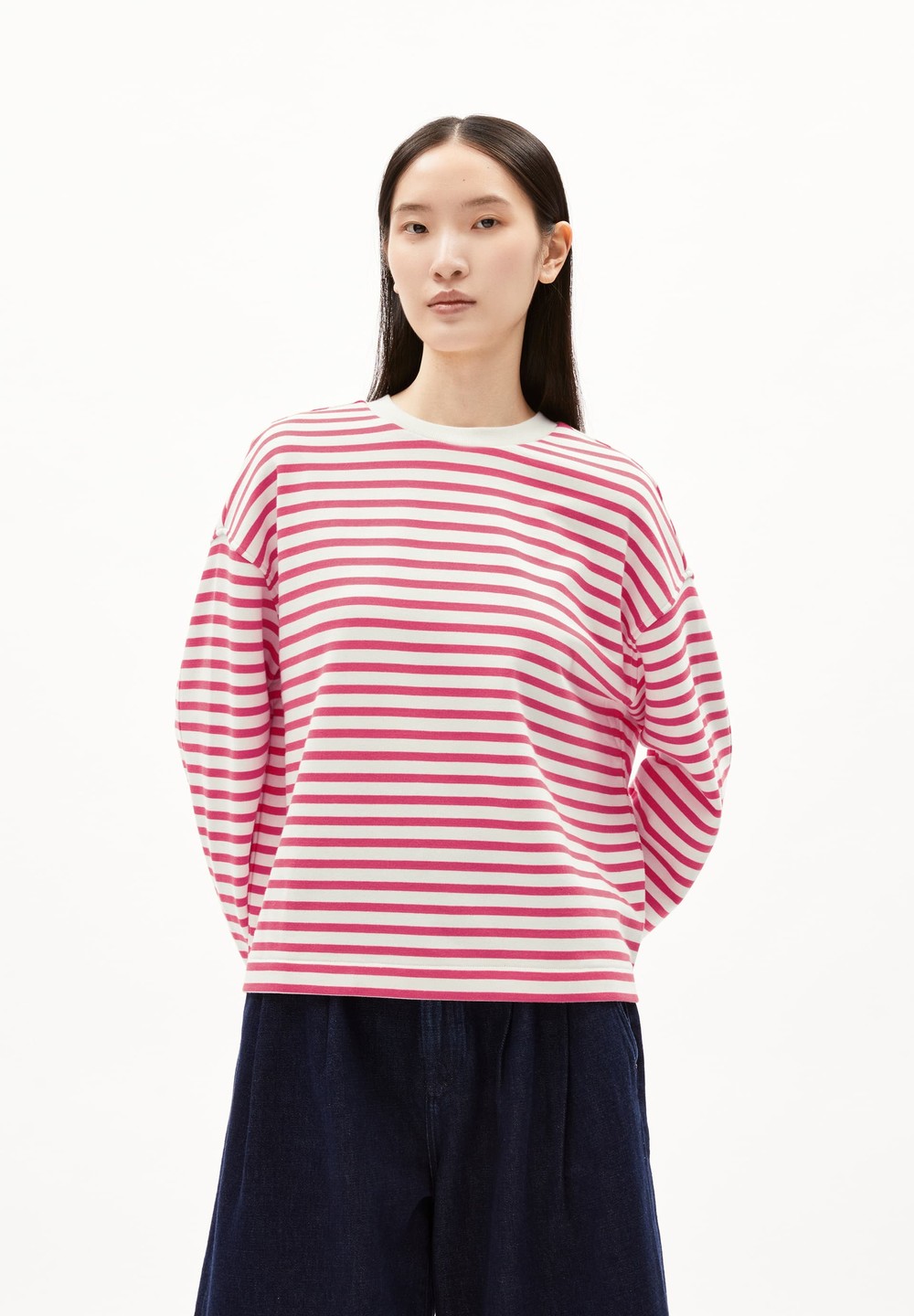 ARMEDANGELS FRANKAA MAARLEN STRIPE Sweatshirt Oversized Fit made of Organic Cotton Undyed-crushed Berry | QOZVK4605