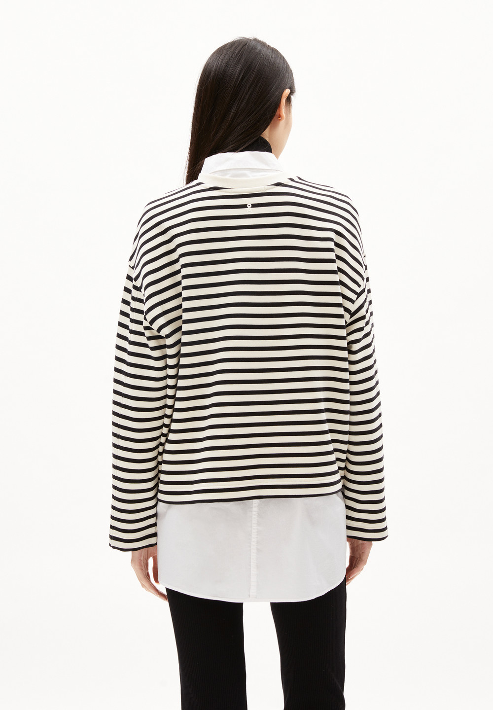 ARMEDANGELS FRANKAA MAARLEN STRIPE Sweatshirt Oversized Fit made of Organic Cotton Undyed-black | TEAOZ6241