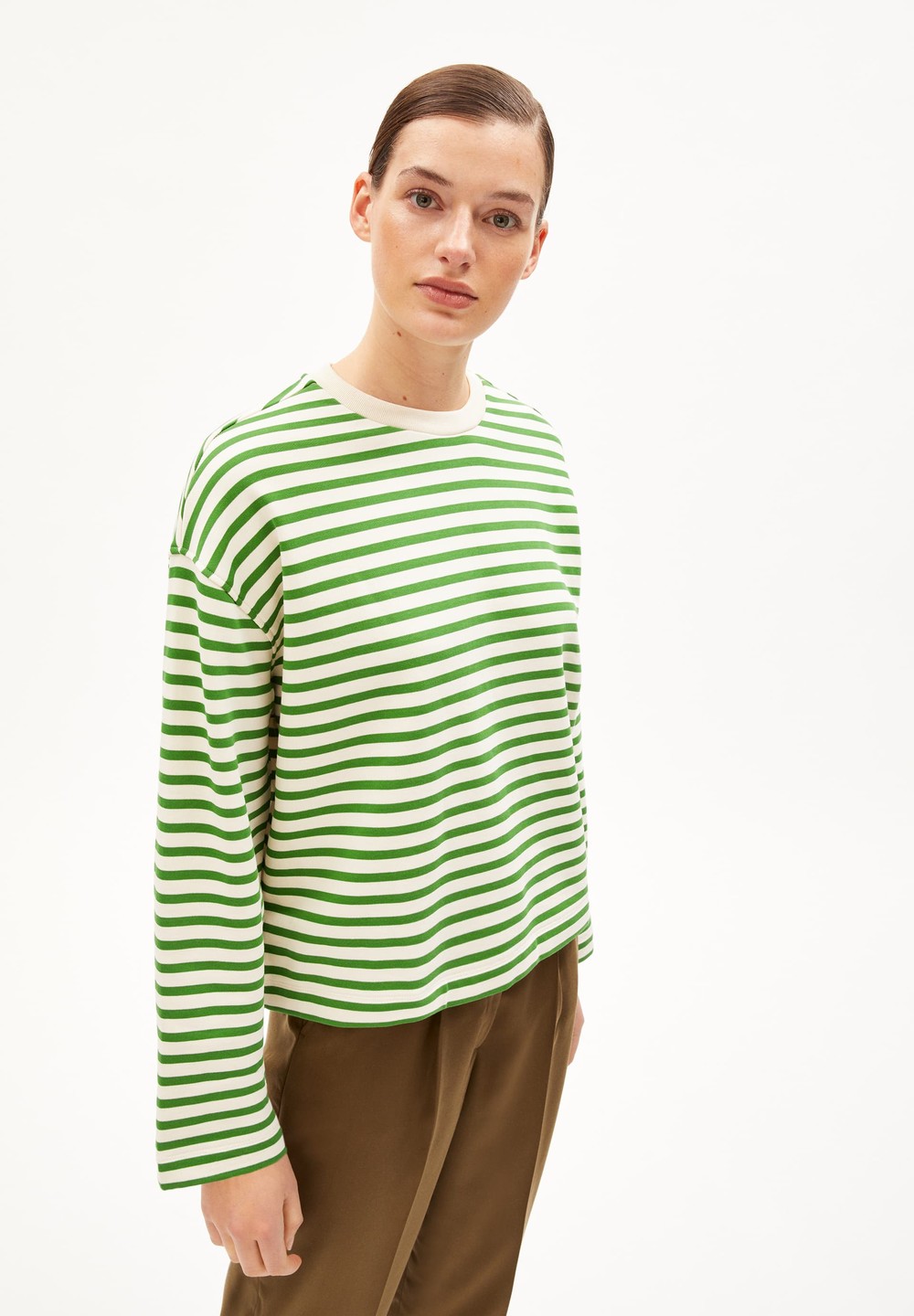 ARMEDANGELS FRANKAA MAARLEN STRIPE Sweatshirt Oversized Fit made of Organic Cotton Zelene | QDOMH0314