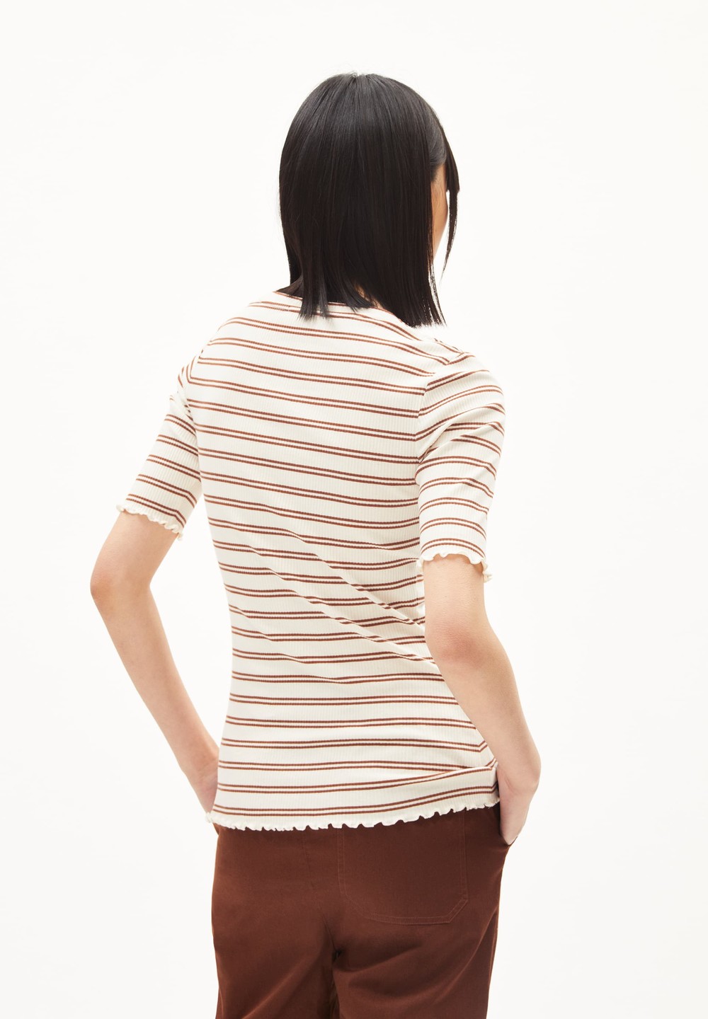 ARMEDANGELS FRAYAA DOUBLE STRIPES Rib T-Shirt made of Organic Cotton Mix Cacao-undyed | BFDNZ2059