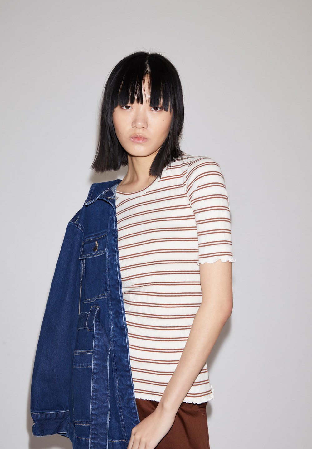 ARMEDANGELS FRAYAA DOUBLE STRIPES Rib T-Shirt made of Organic Cotton Mix Cacao-undyed | BFDNZ2059