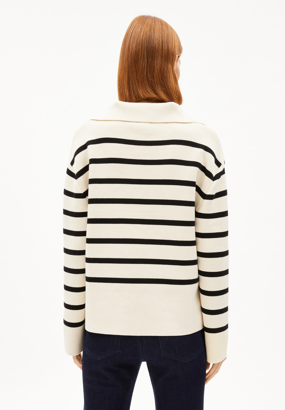 ARMEDANGELS FREJIAAS STRIPES Sweater Oversized Fit made of Organic Cotton Oatmilk-black | UEHCY9480