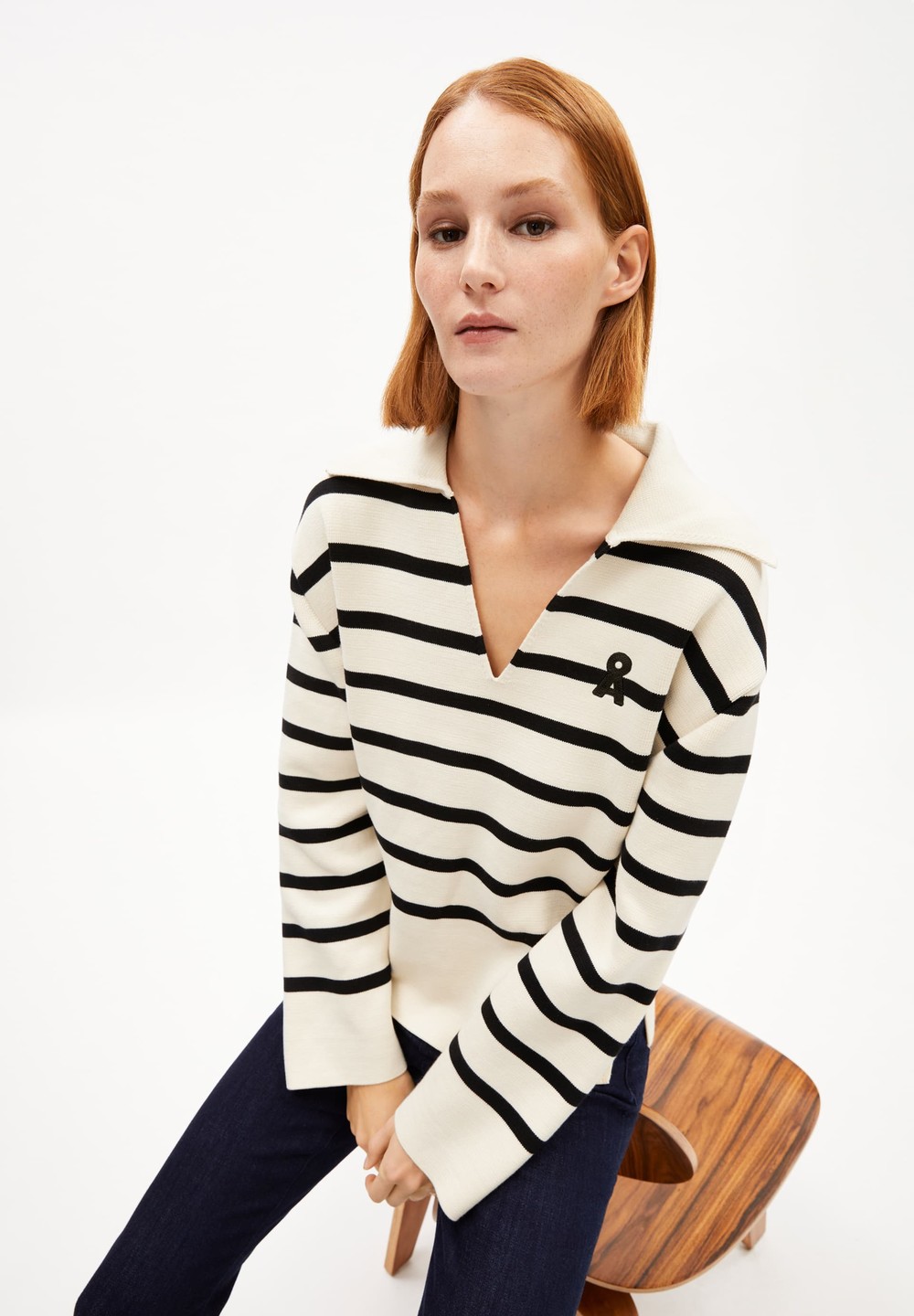 ARMEDANGELS FREJIAAS STRIPES Sweater Oversized Fit made of Organic Cotton Oatmilk-black | UEHCY9480