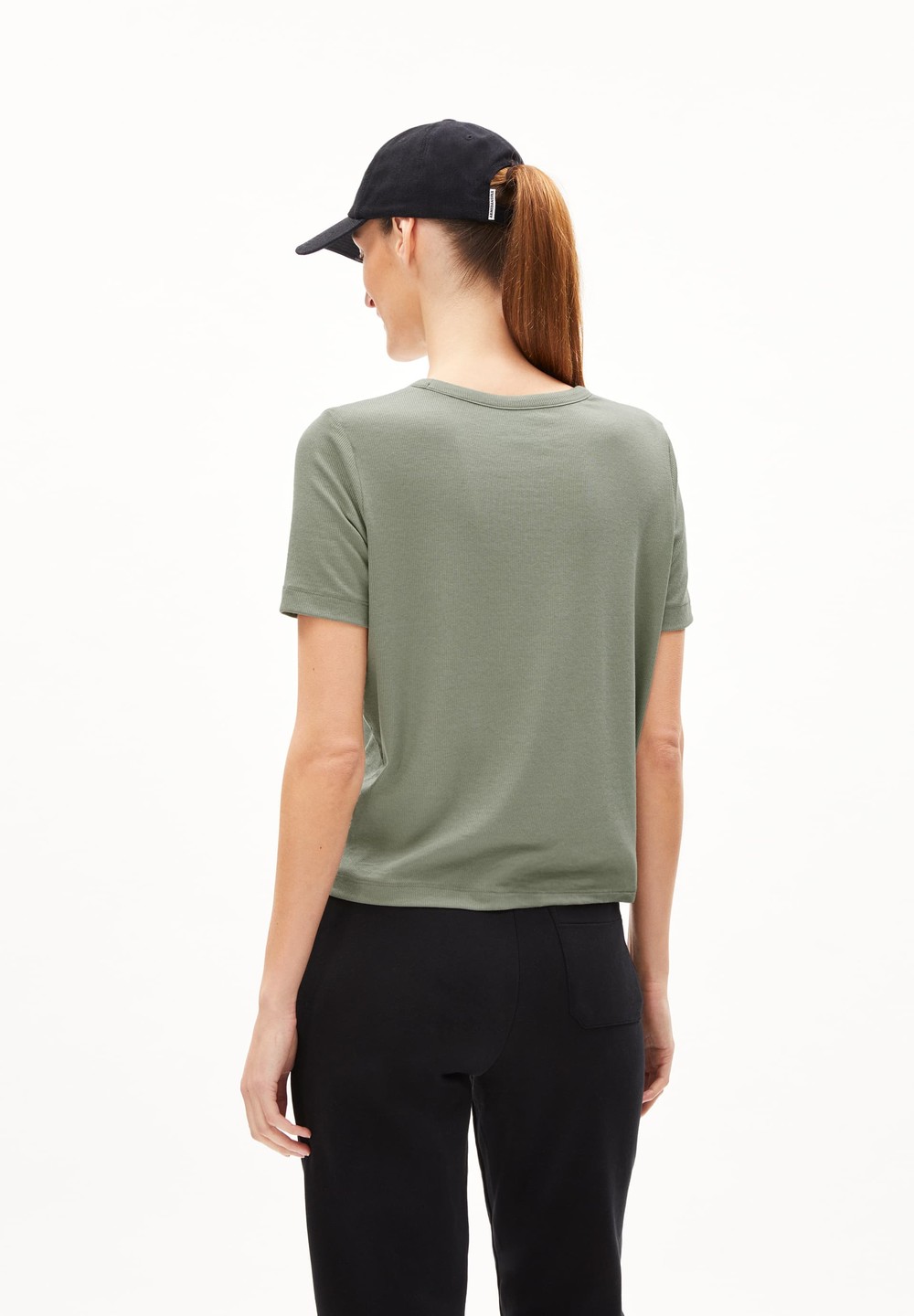 ARMEDANGELS GENEVRAA Rib T-Shirt Regular Fit made of TENCEL™ Lyocell Mix Šedé Zelene | RLYDA9678