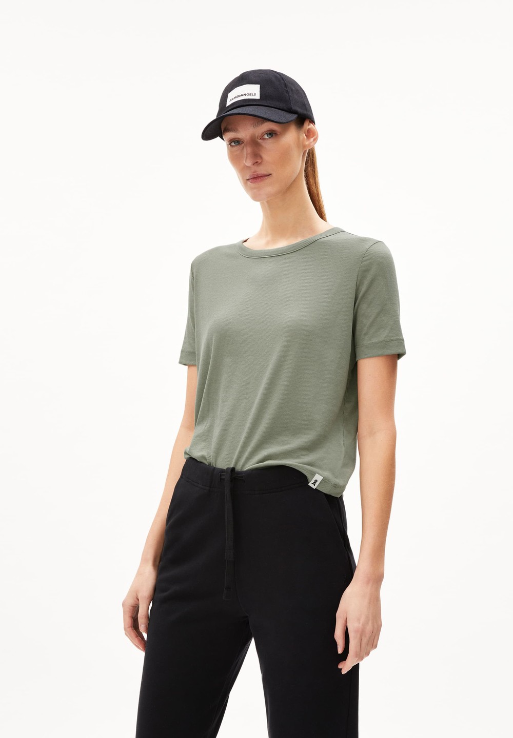 ARMEDANGELS GENEVRAA Rib T-Shirt Regular Fit made of TENCEL™ Lyocell Mix Šedé Zelene | RLYDA9678