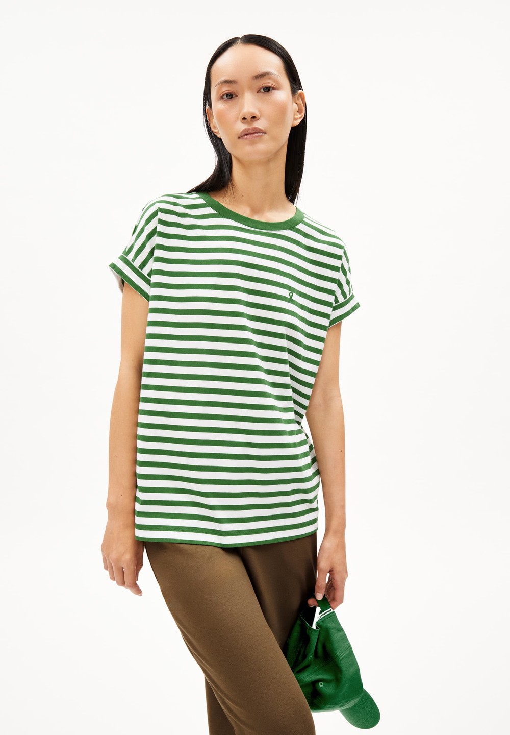 ARMEDANGELS IDAARA STRIPES T-Shirt Loose Fit made of Organic Cotton Zelene | TUPMV3247