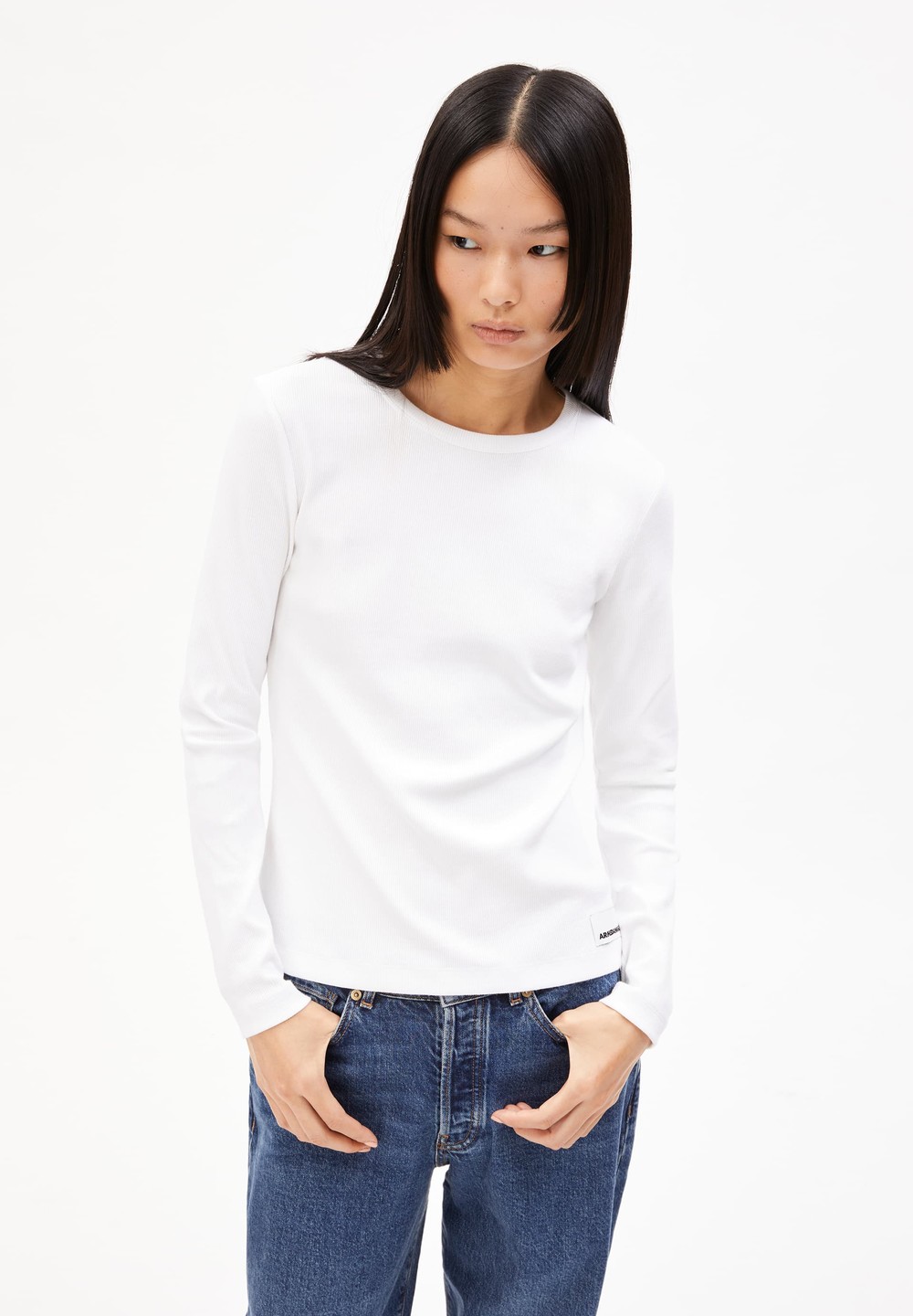 ARMEDANGELS JAALIA Rib-Longsleeve Regular Fit made of Organic Cotton Mix Bílé | UNZIM5374