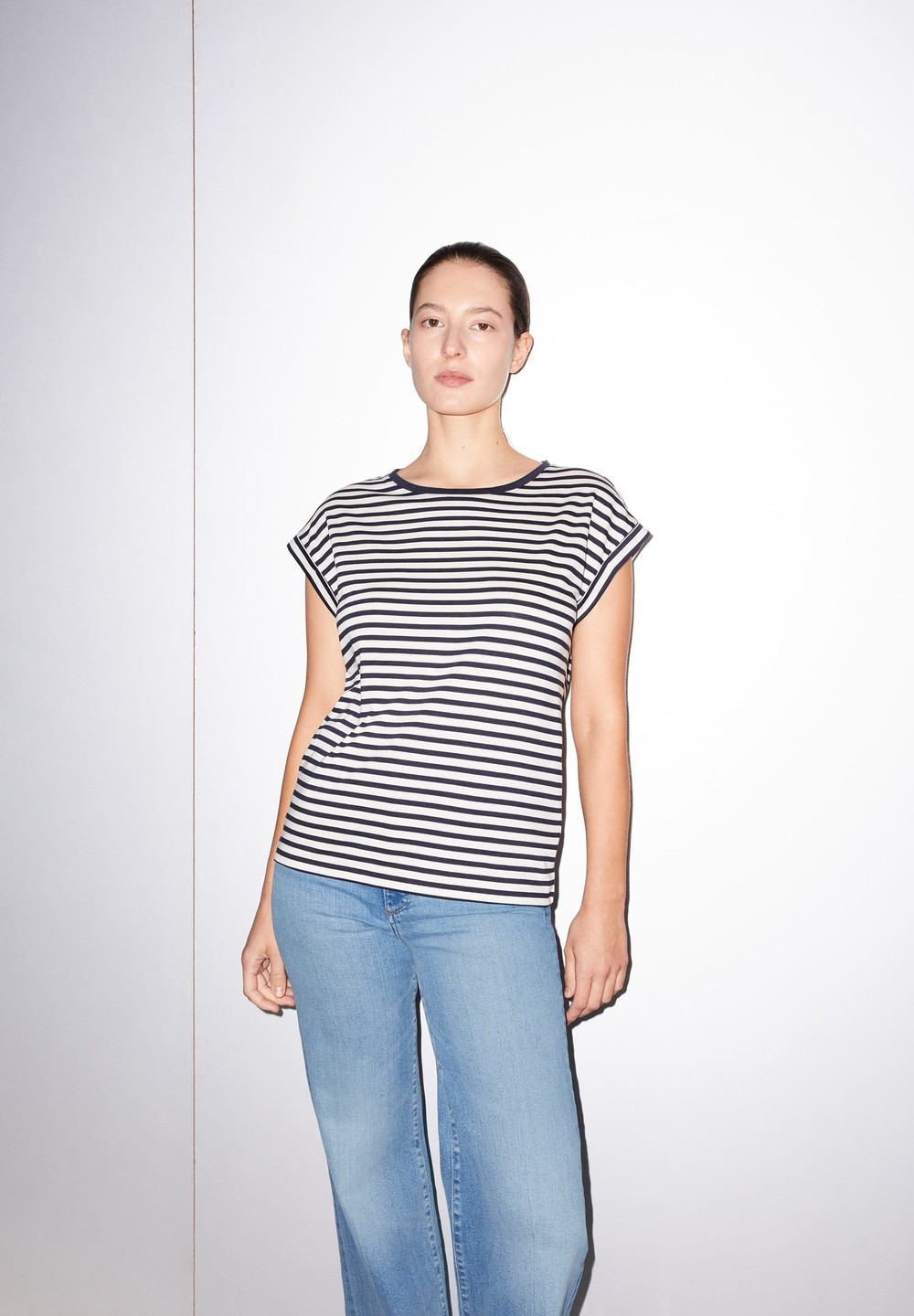 ARMEDANGELS JILAANA STRIPES T-Shirt Loose Fit made of TENCEL™ Lyocell Mix Night Sky-oatmilk | ZKLOB4793