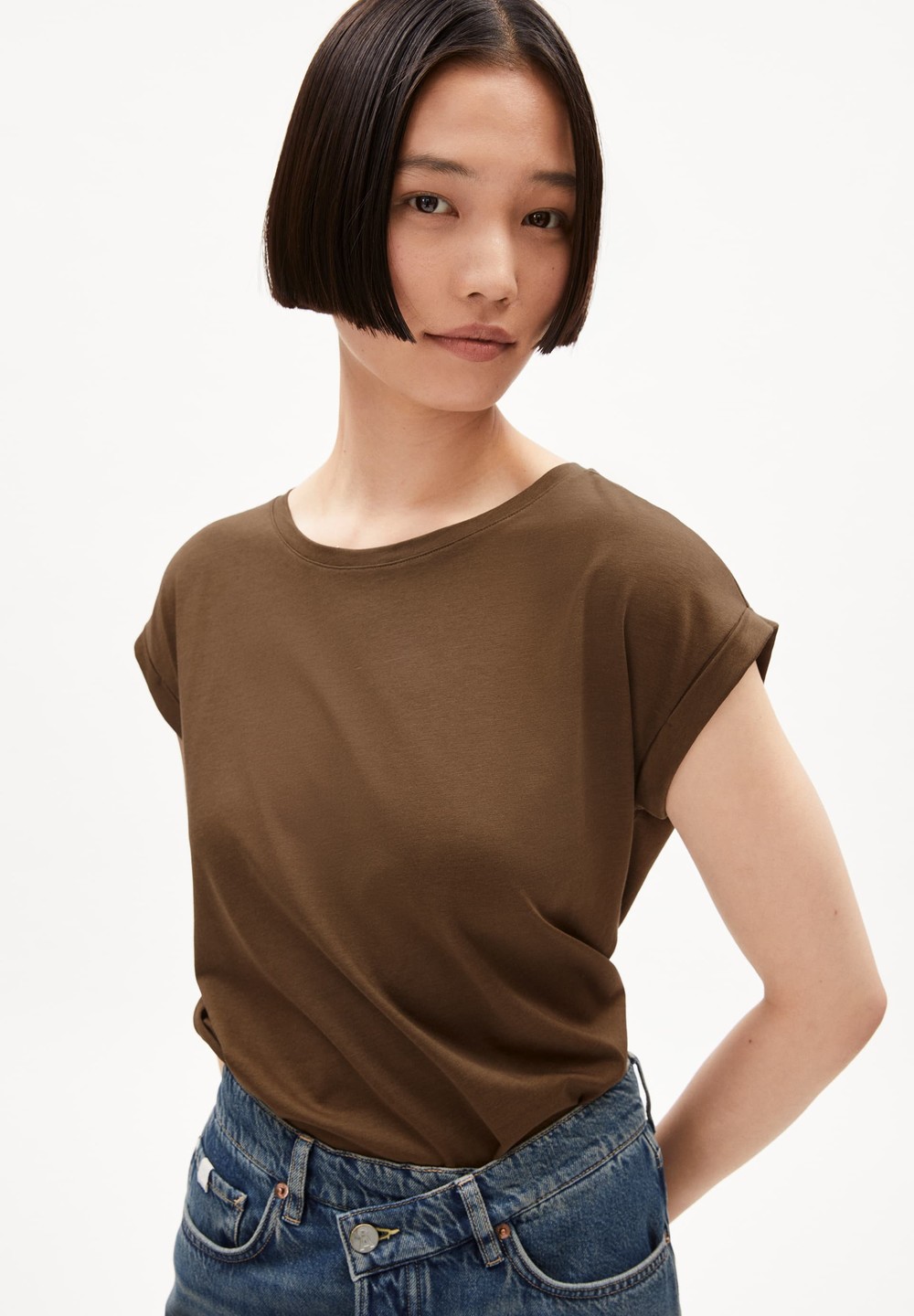 ARMEDANGELS JILAANA T-Shirt Regular Fit made of TENCEL™ Lyocell Mix Dried Moss | SXETZ2930