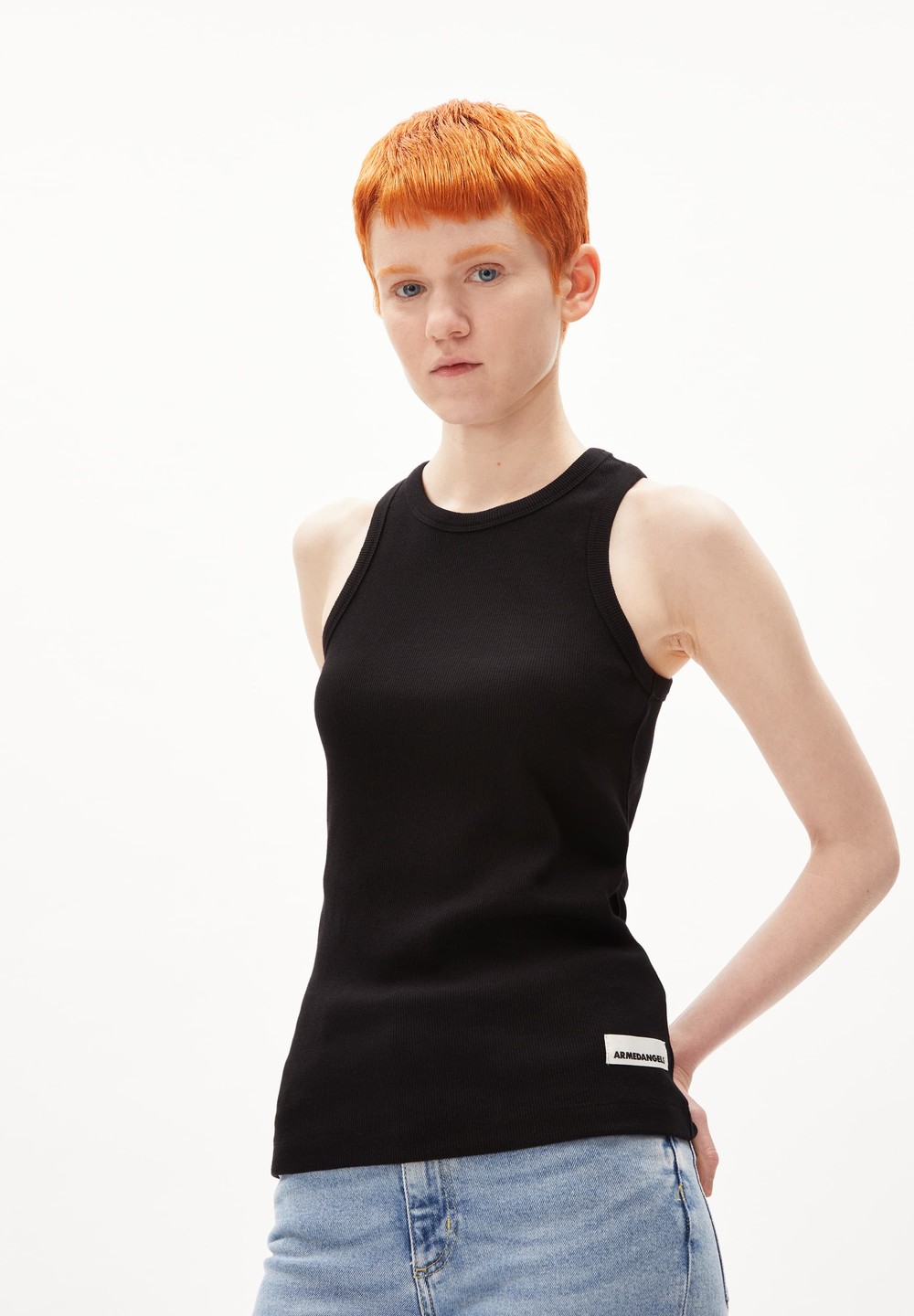 ARMEDANGELS KANITAA Rib-Top Slim Fit made of Organic Cotton Mix Černé | PFGHN9276