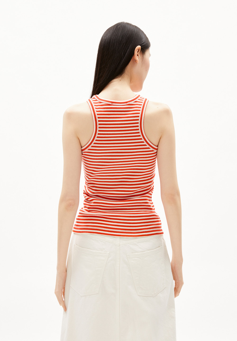 ARMEDANGELS KANITAA STRIPES Rib-Top Slim Fit made of Organic Cotton Mix Poppy Red-oatmilk | CFLHW5934