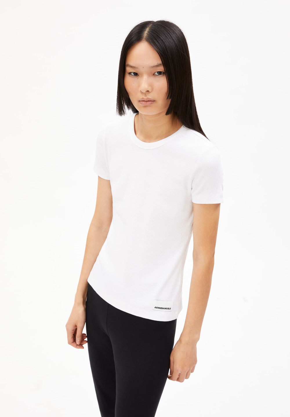 ARMEDANGELS KARDAA Rib-T-Shirt Regular Fit made of Organic Cotton Mix Bílé | RXGWT6584