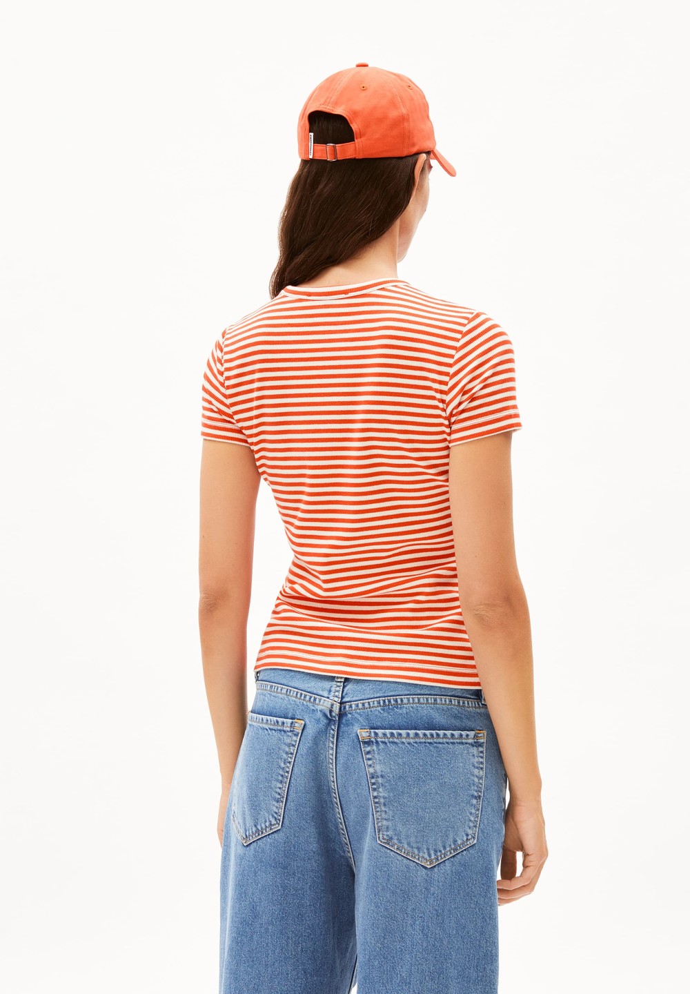 ARMEDANGELS KARDAA STRIPES Rib-T-Shirt Regular Fit made of Organic Cotton Mix Poppy Red-oatmilk | VNLAE1420