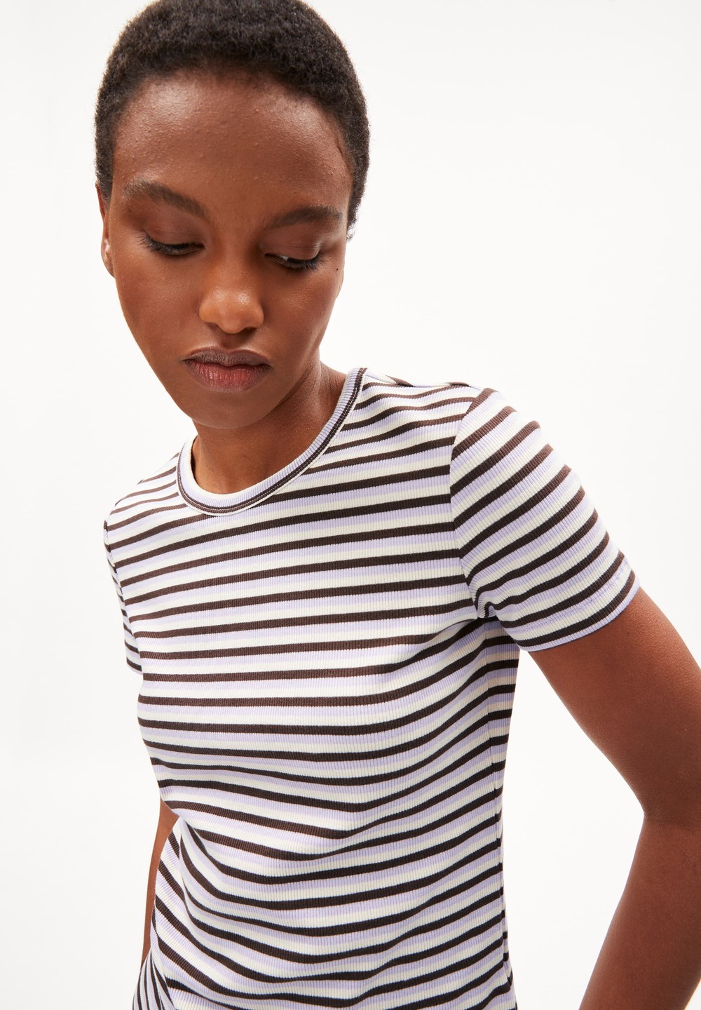 ARMEDANGELS KARDAA STRIPES Rib-T-Shirt Regular Fit made of Organic Cotton Mix Levandule | ZWXSC9510