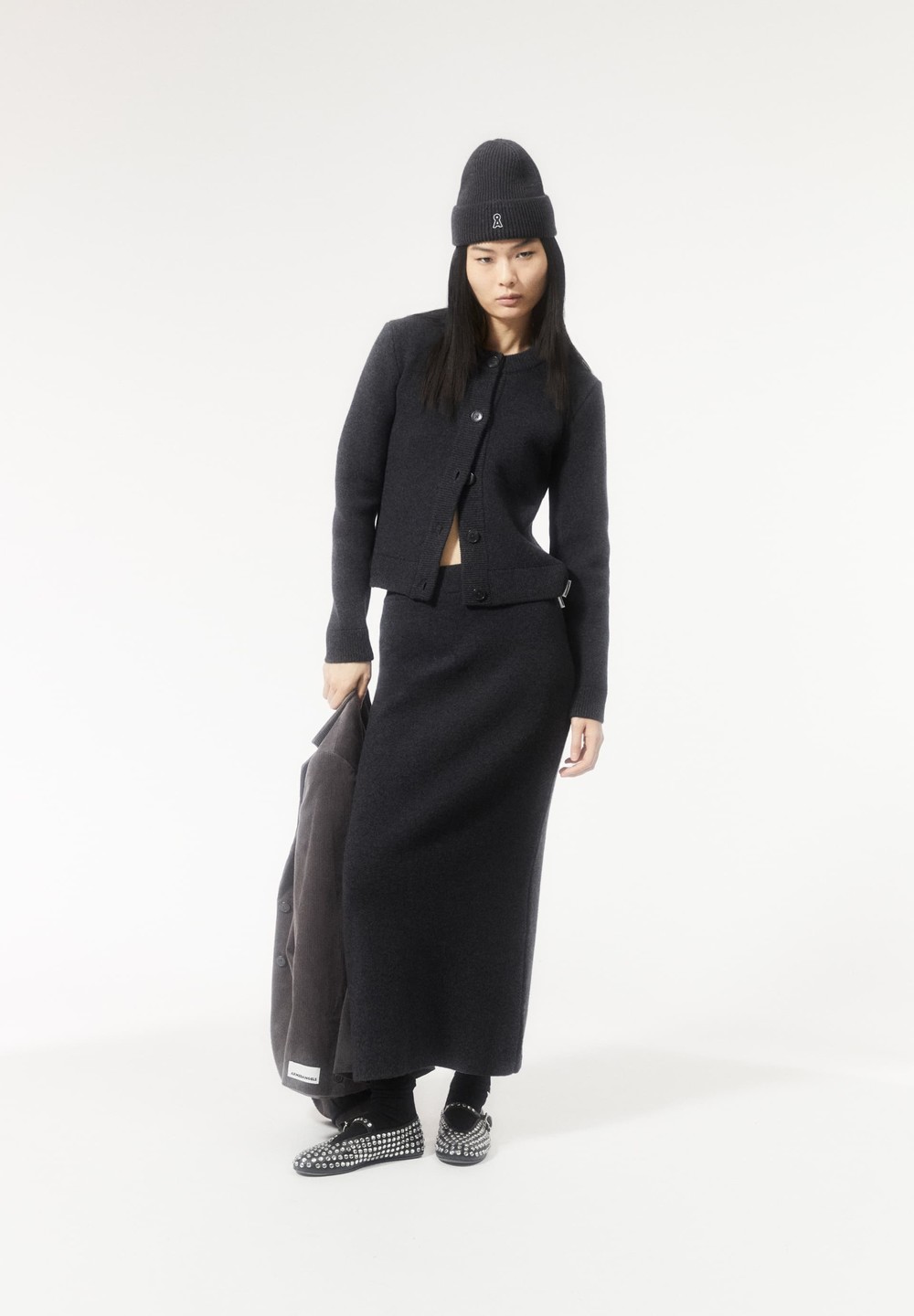 ARMEDANGELS MAALVO WOOL Knit Skirt Slim Fit made of Organic Wool Mix Steel Melange | UQBNK5782