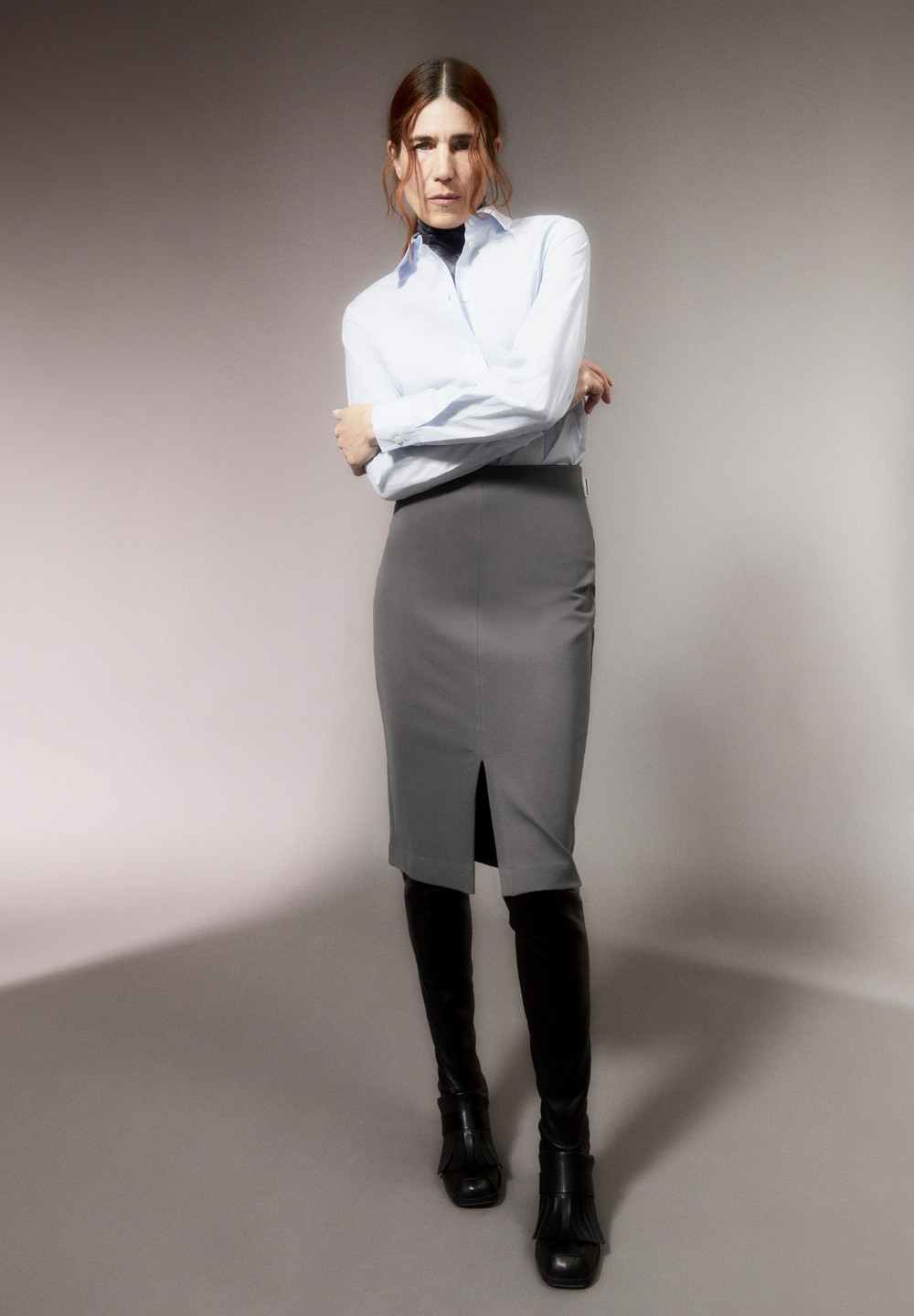 ARMEDANGELS MEDITAA Jersey Skirt Slim Fit made of LENZING™ ECOVERO™ Viscose Mix Iron Cast | HEKGB5603