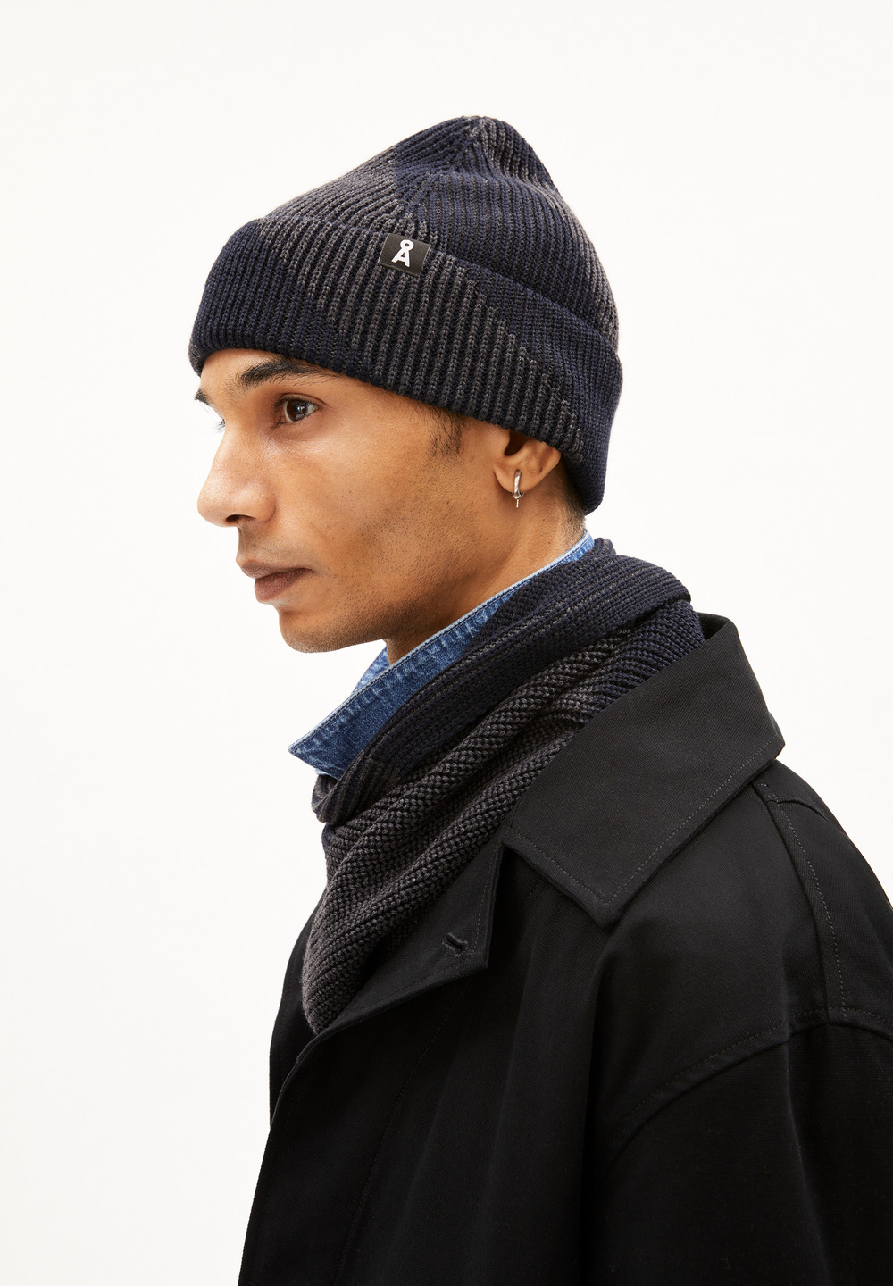 ARMEDANGELS NILDAAO WOOL STRIPES Beanie made of Organic Cotton Night Sky Melange-steel Melange | BZUYJ6195