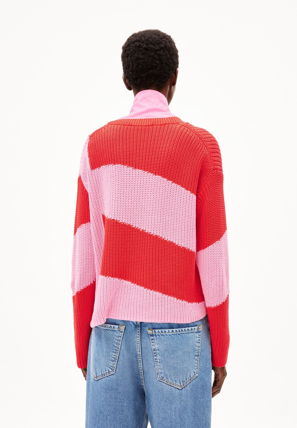 ARMEDANGELS NURIAAS BLOCKSTRIPES Sweater Loose Fit made of Organic Cotton Červené | VNIGD7493