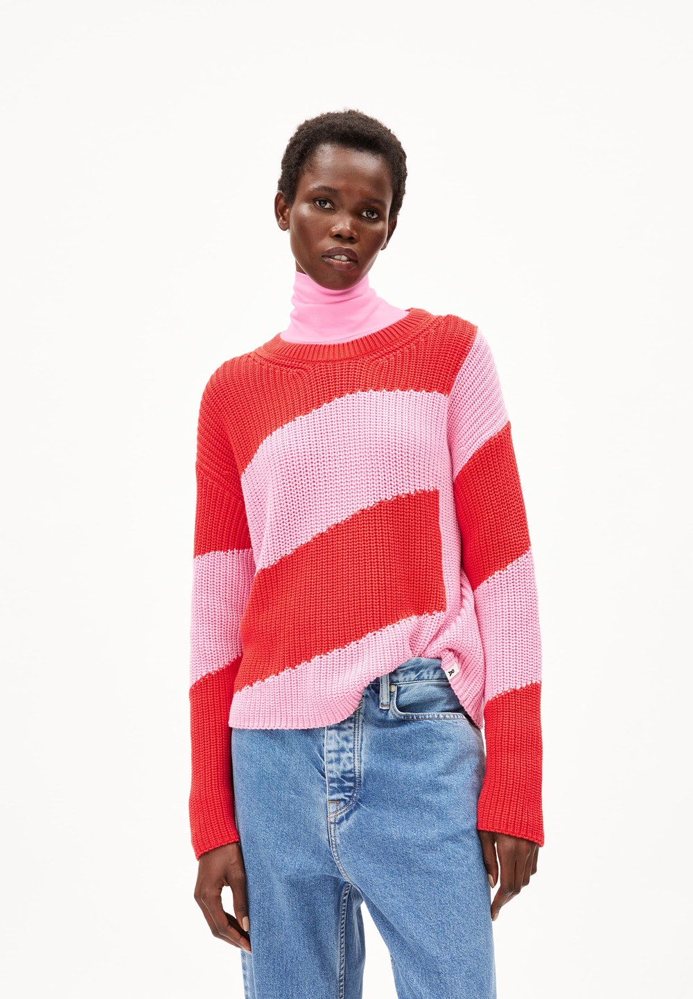 ARMEDANGELS NURIAAS BLOCKSTRIPES Sweater Loose Fit made of Organic Cotton Červené | VNIGD7493