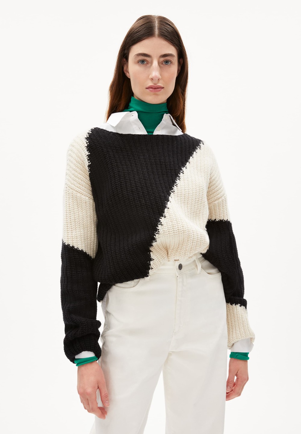 ARMEDANGELS SAADIE STRIPED Sweater made of Organic Wool Mix Black-oatmilk | RTVAI6584