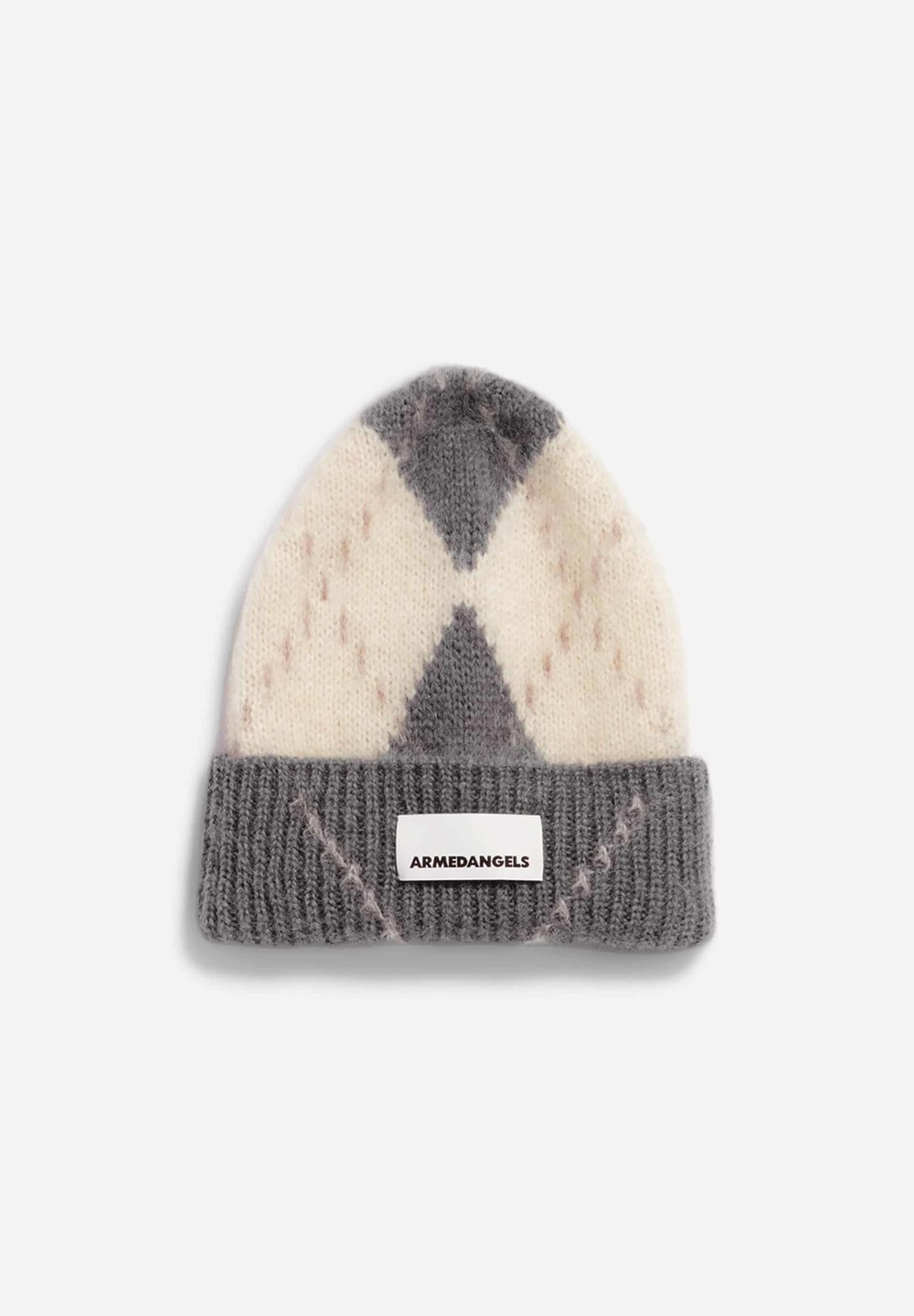 ARMEDANGELS SNOWAA ARGYLE Beanie made of Mohair Wool Mix Iron Cast-oatmilk | KQGAH2309