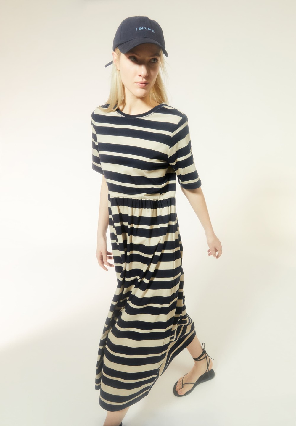 ARMEDANGELS TAAKYRA BLOCK STRIPES Jersey Dress Loose Fit made of Organic Cotton Night Sky-sand Stone | CZDIX4362