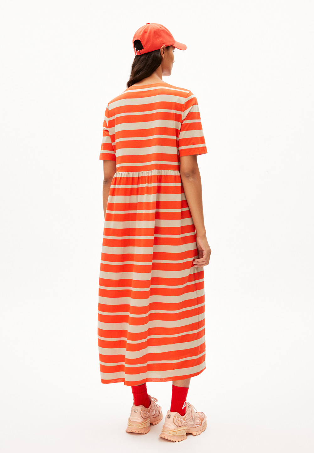 ARMEDANGELS TAAKYRA BLOCK STRIPES Jersey Dress Loose Fit made of Organic Cotton Poppy Red-sandstone | XPKVQ1087