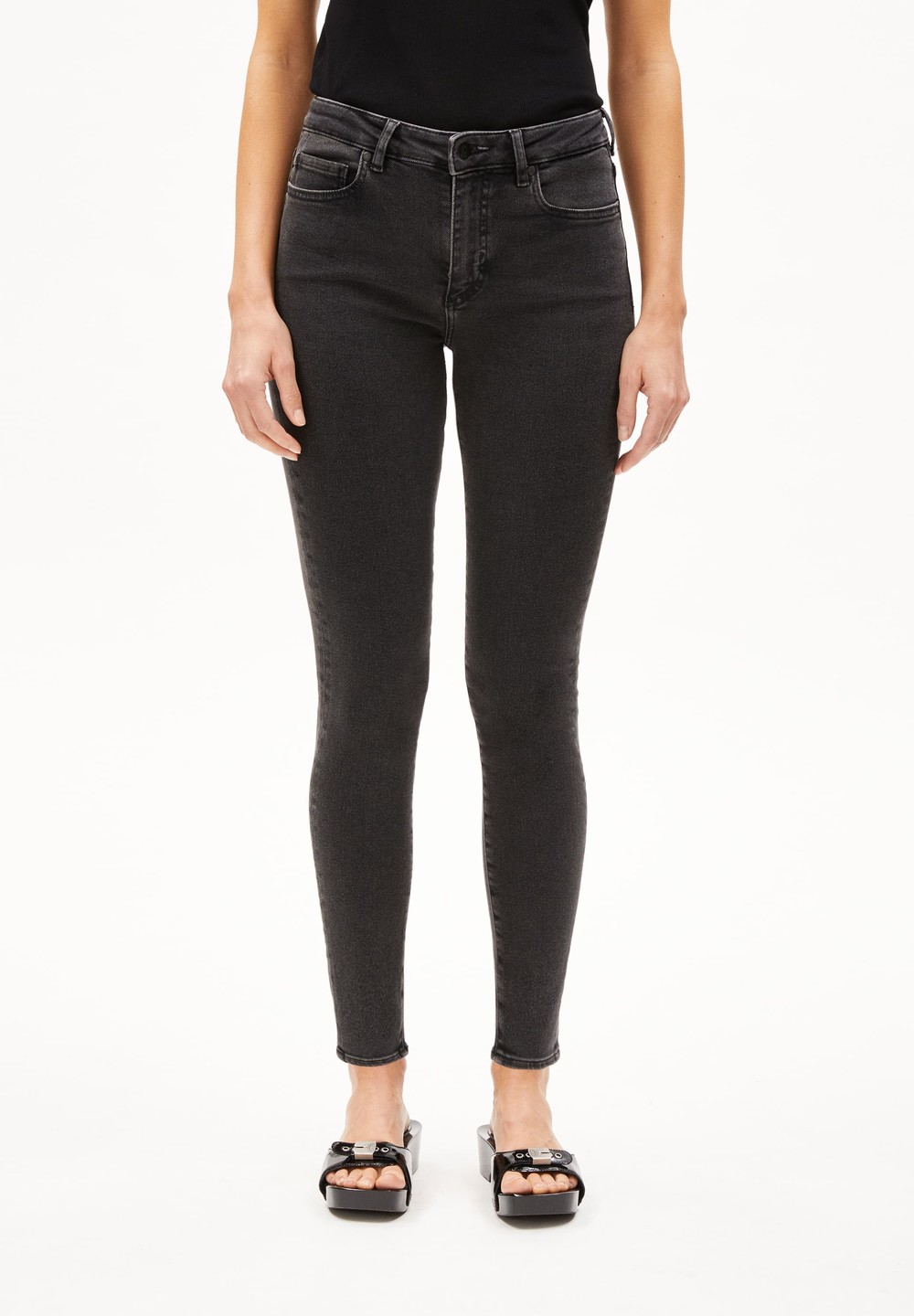 ARMEDANGELS TILLAA Jeans Skinny Leg Mid Waist Organic Cotton Mix X-Stretch Černé | HJKOQ9064