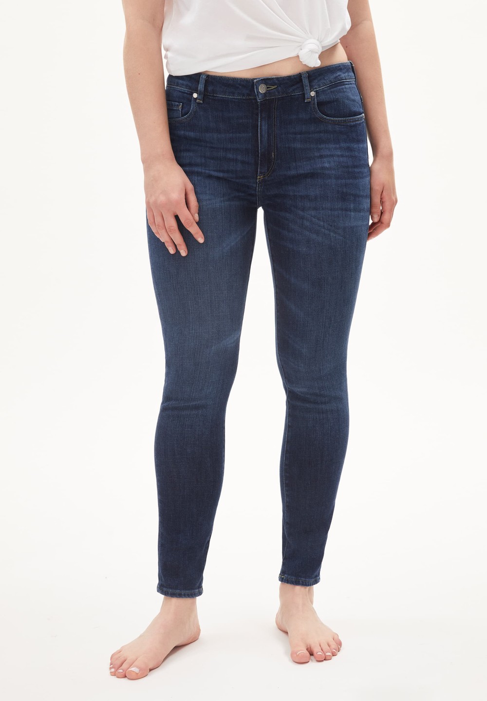 ARMEDANGELS TILLAA Jeans Skinny Leg Mid Waist Organic Cotton Mix X-Stretch Tmavě | PGEWM8537